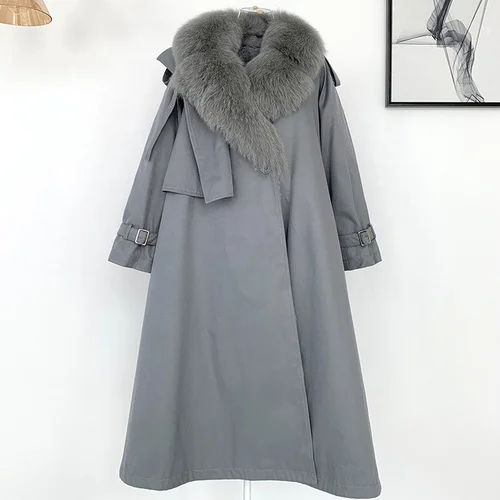 

Thick 2023 Warm Autumn Winter Rex Rabbit Fur Liner Parka Women Elegant Fox Fur Collar Jacket Female Abrigo Mujer Gxy1061