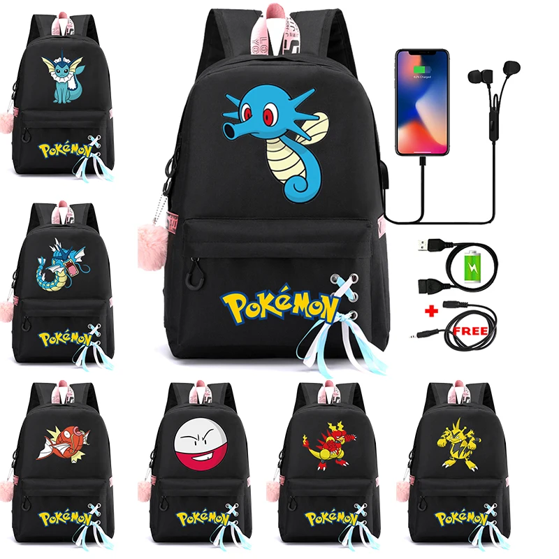 

Pokemon Women Backpack Laptop Snorlax Book Female Girls Waterproof Pack Schoolbag Pikachu Gengar Backpack for Student Mochilas