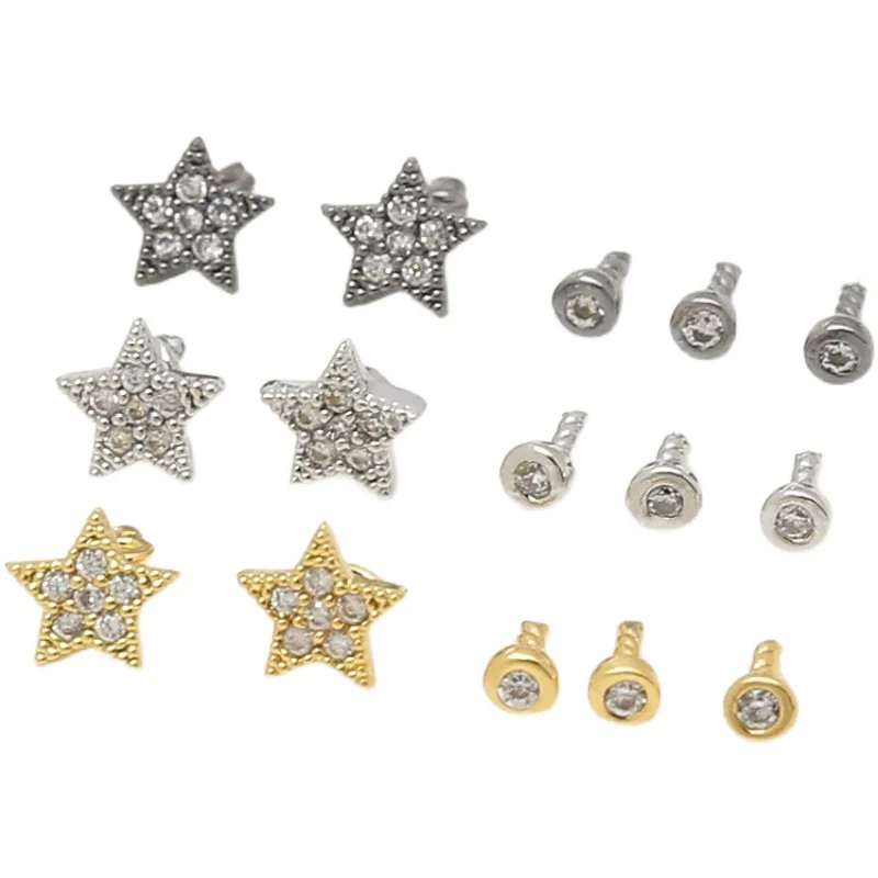 

Copper plated real gold with zircon five pointed star eye little devil accessories DIY jewelry baroque pearl material 4pcs