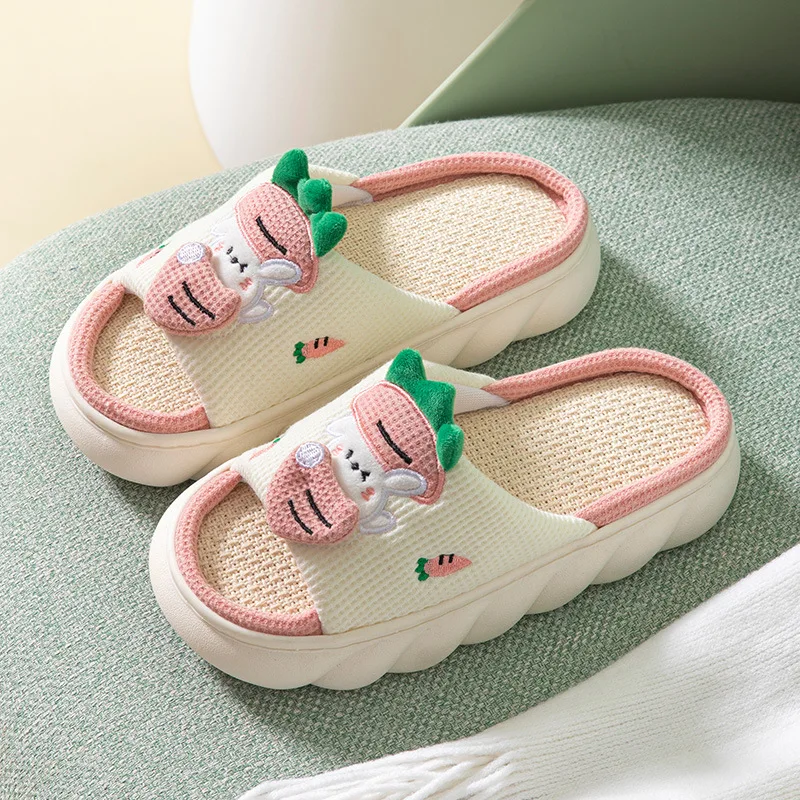 

Lovely Frog Linen Slippers Couples Non Slip Thick Soled Shoes Women Spring Summer Cotton Linen Cool Slippers Home Slippers Slide