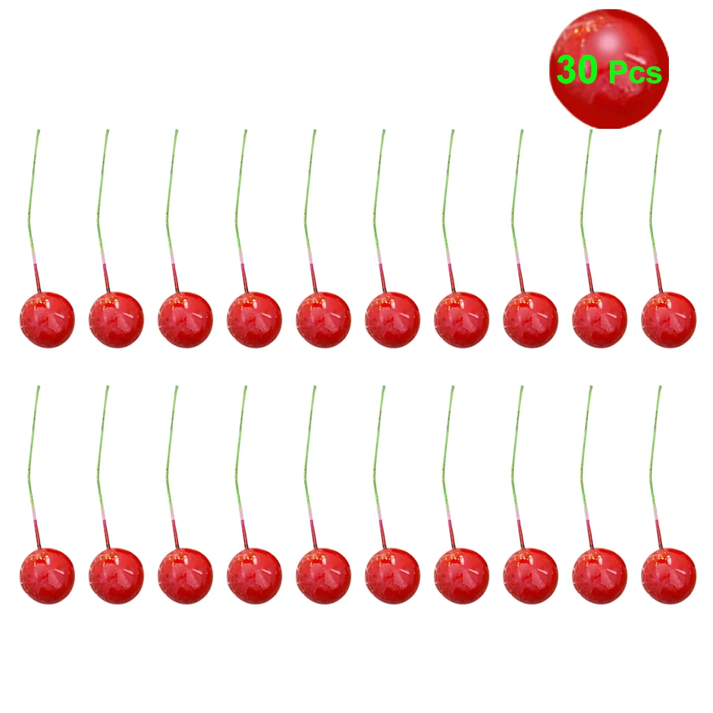 

30pcs Artificial Lifelike Small Red Cherries for Christmas Tree Home Party Decoration 1.5cm