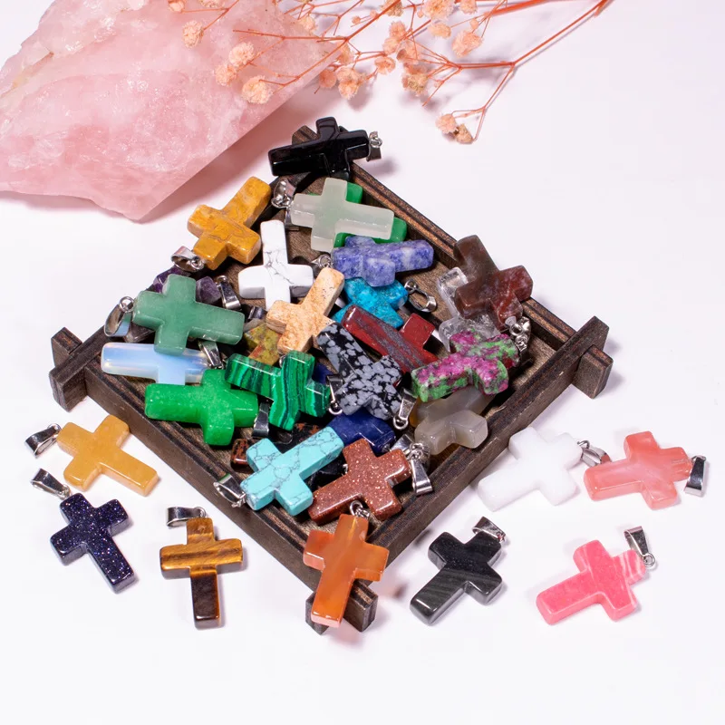 

Натуральный камень, красный агат, розовый кварц, крест, подвеска, обсидиан, аметист, кристалл, крафтовое ожерелье, завод, оптовая продажа, орн...