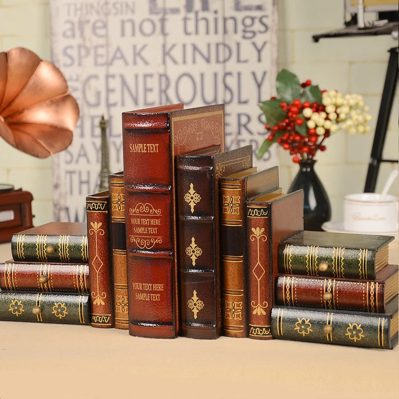 

European fake bookcase ornaments study bookshelf decorations wooden book simulation bookcase storage box