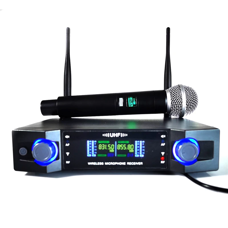 

Professional Dual Wireless Microphone System UHF 2 Channels Handheld Microphone For Home Karaok PA Speaker Singing Party