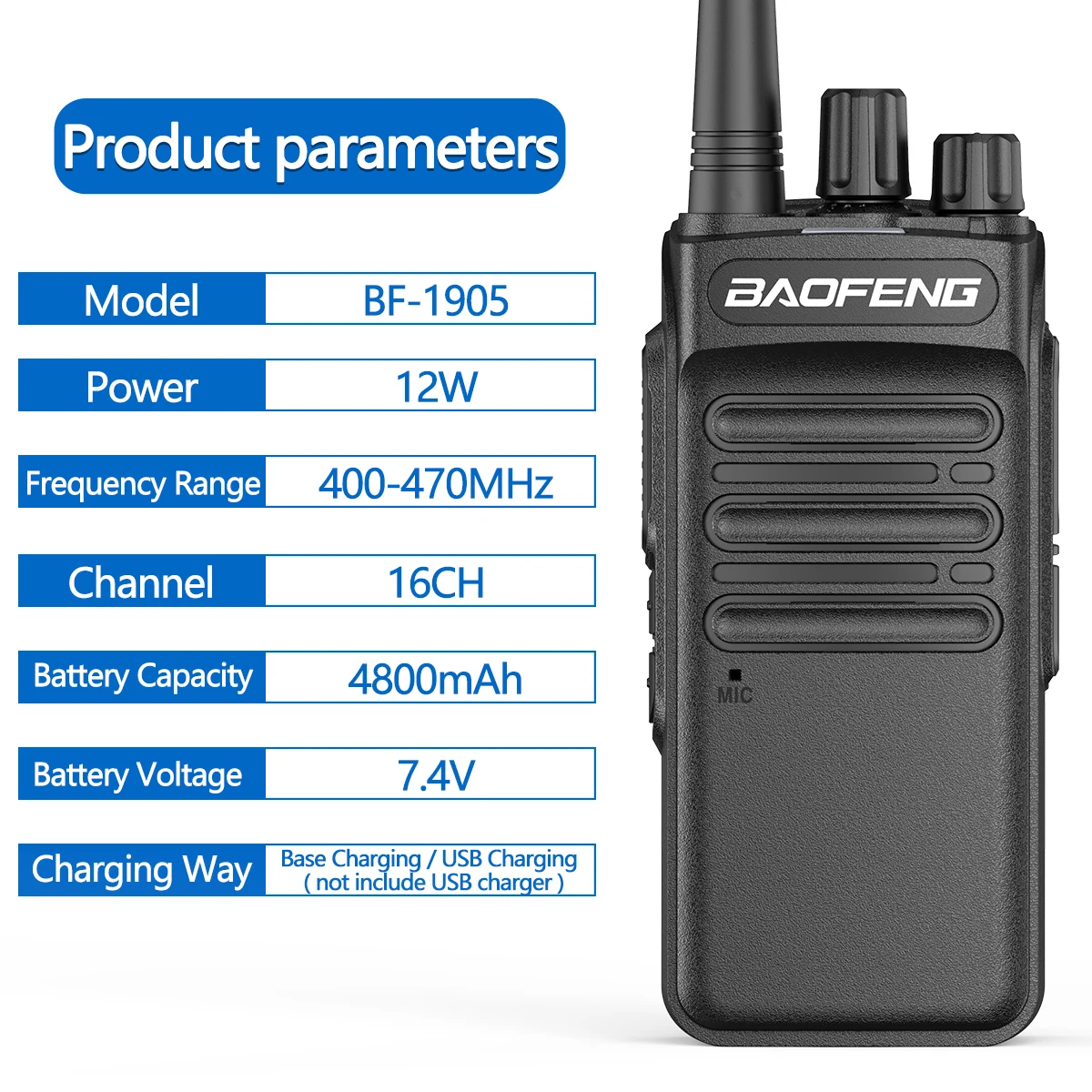 Baofeng BF-1905 Type C Charger 12WHighPower Ham Radio hf Transceiver Long Distance Walkie Talkie UHF 400-470MHz Upgraded BF-1904