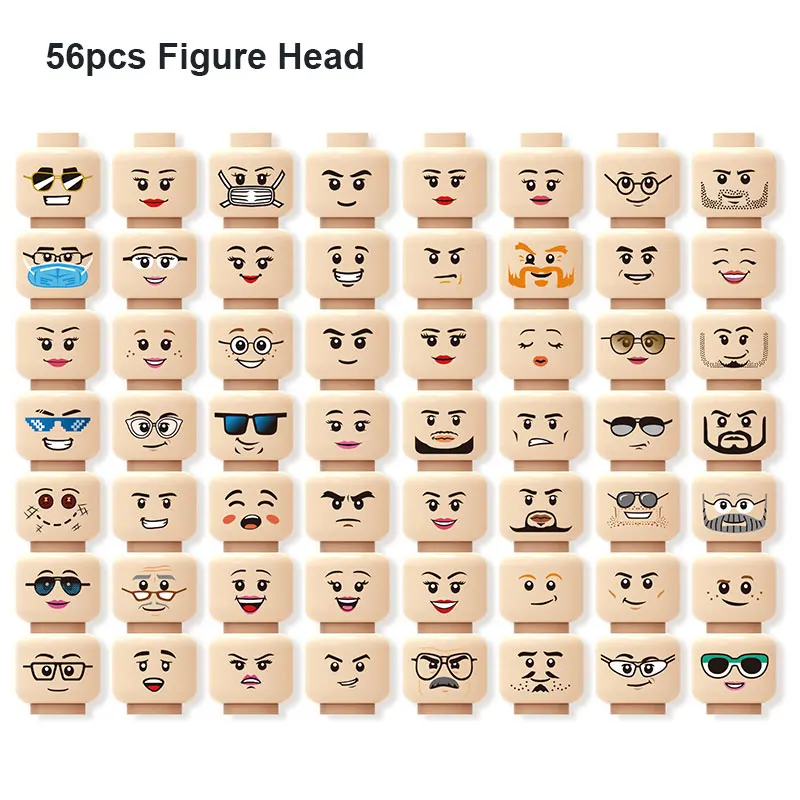 

56pcs/lot Figure Face Head Set MOC Accessories Parts Figures Building Blocks Dolls Face Bricks for Children Kids Creative Toys