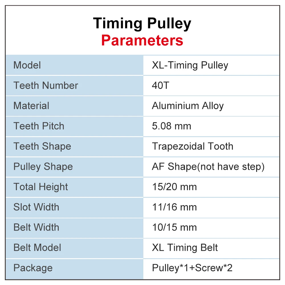 Шкив ГРМ XL 40T отверстие 6/7/8/10/12/14/15/17/18/19/20/22/25 мм алюминиевый шкив трапециевидный