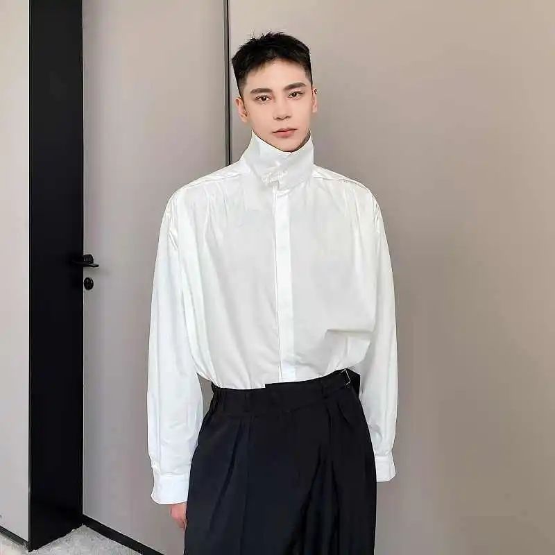 Осенняя минималистичная рубашка с воротником-стойкой и длинными рукавами для