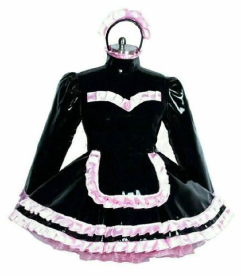 

Heavy Duty Sissy Maid PVC Black Lace Mini Dress Lockable CD / TV Customization