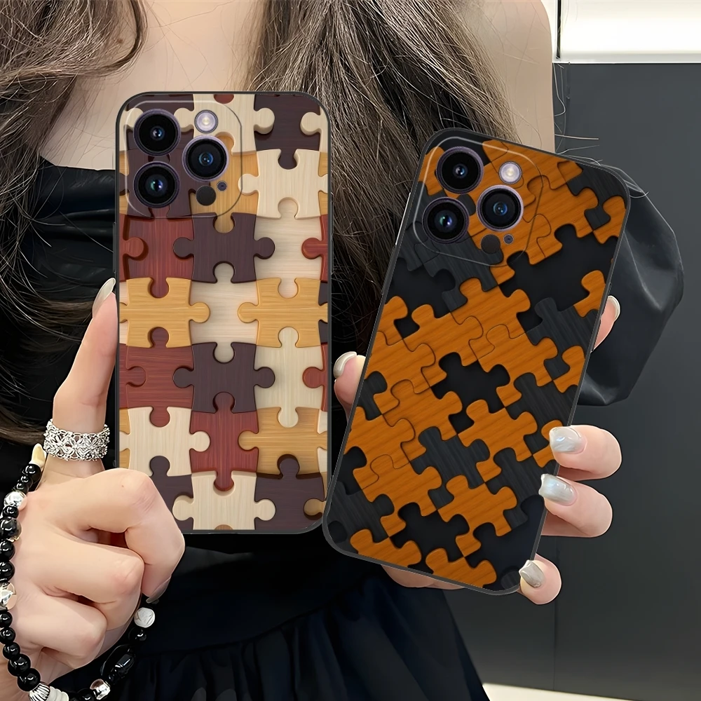 Чехол для мобильного телефона Puzzle Pretty Fashion iPhone 16 15 14 13 12 11 X XR XS 8 7 Pro Max Plus мини-черный