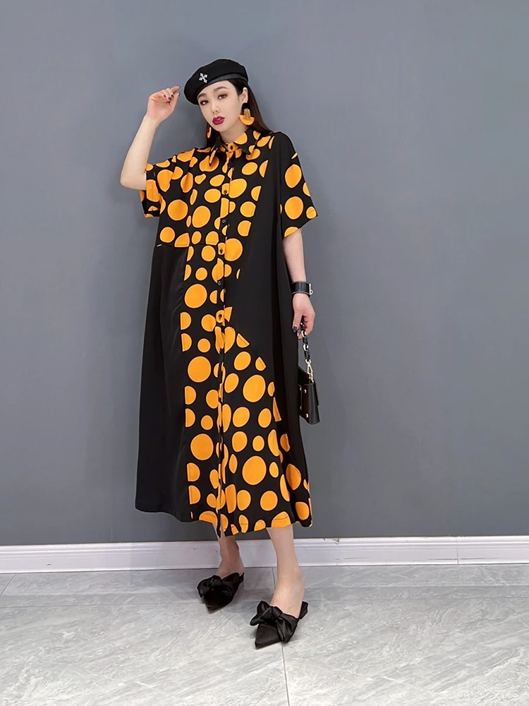 

SuperAen 2022 Spring New Fashion Casual Wave Printing Splicing Shirt Oversized A-LINE Dresses for Women