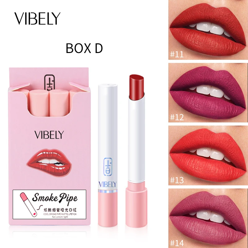 

VIBELY Little Smoke Lipstick Set/4Pcs Matte Velvet Waterproof Lasting Small Lip Stick Balm Tube Nude Tint Makeup Beauty Cosmetic