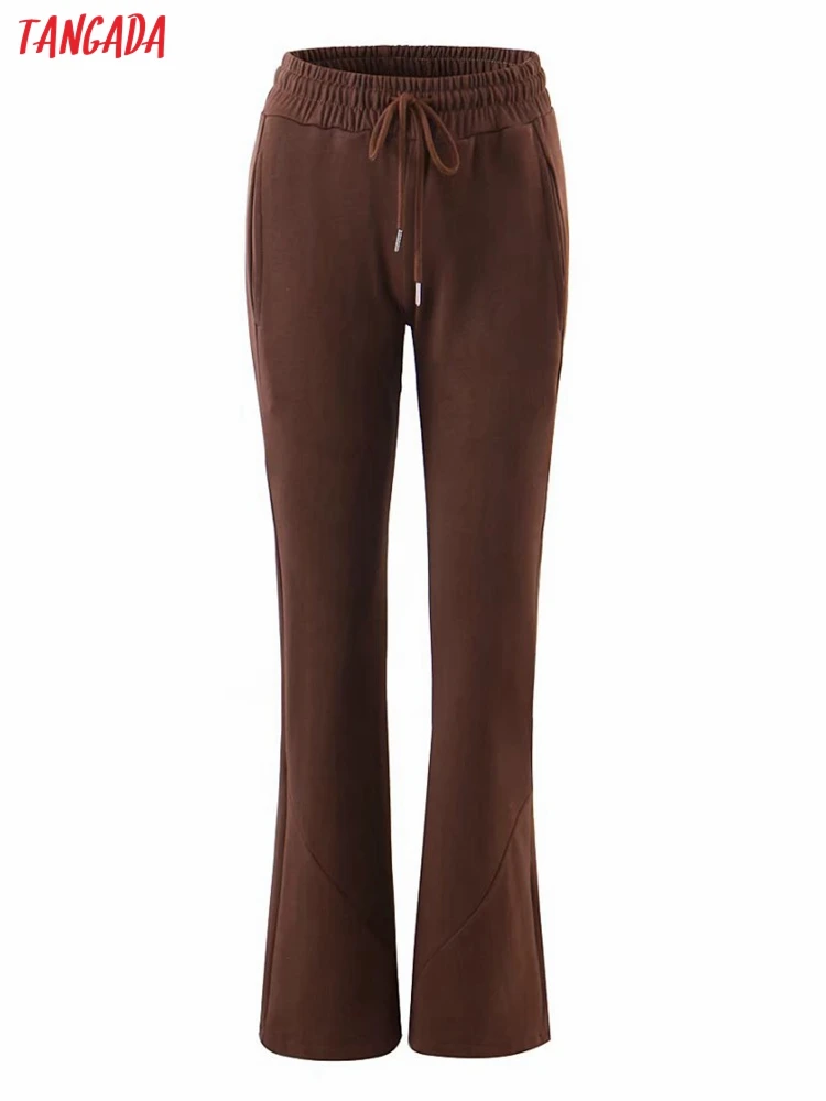 

Tangada 2022 Fashion Women Strethy Waist Flare Pants Trousers Pockets Office Lady Elegant Pants Pantalon 1J31