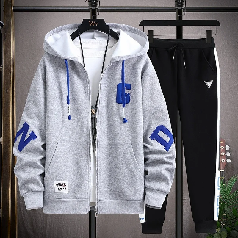 

Autumn Fashion Men Jacket Set Baseball Uniform Casual Suit Coat Letter Embroidery Two Pieces Set Men Sportswear Jacket Pants
