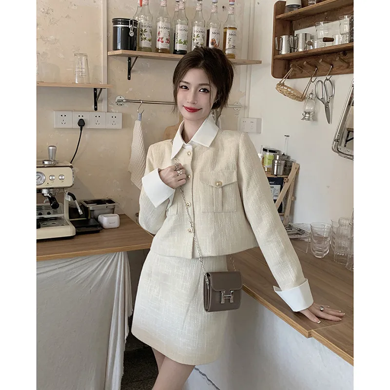 

Элегантные костюмы из двух предметов, юбка-трапеция и воротник с лацканами, модные женские комплекты из двух предметов, женский наряд