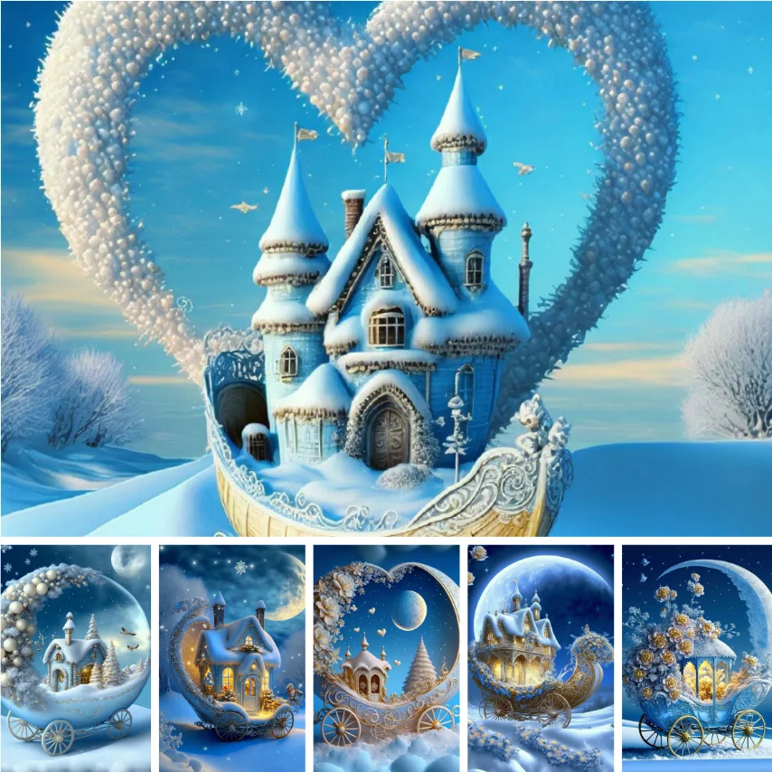 

Алмазная живопись 5D "сделай сам", зимняя Роскошная каретка, полный фотоэлемент, наборы для вышивки крестиком, домашний декор, Новое поступле...