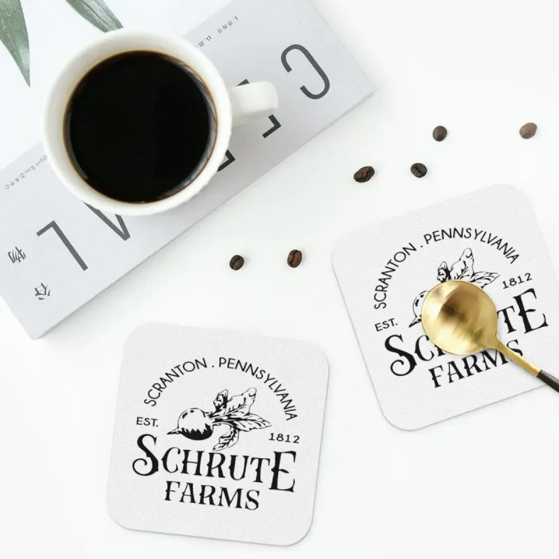 

Schrute Farms EST. 1812 Coasters Kitchen Placemats Waterproof Insulation Cup Coffee Mats For Decor Home Tableware Pads Set of 4
