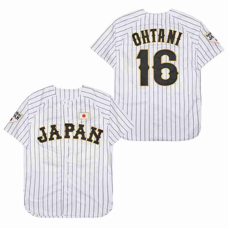 Фото Бейсбольные майки 2024, Япония 16 OHTANI, вышивка, спортивная одежда на открытом воздухе, культура хип-хопа, белый, черный, дышащий, большой размер №1