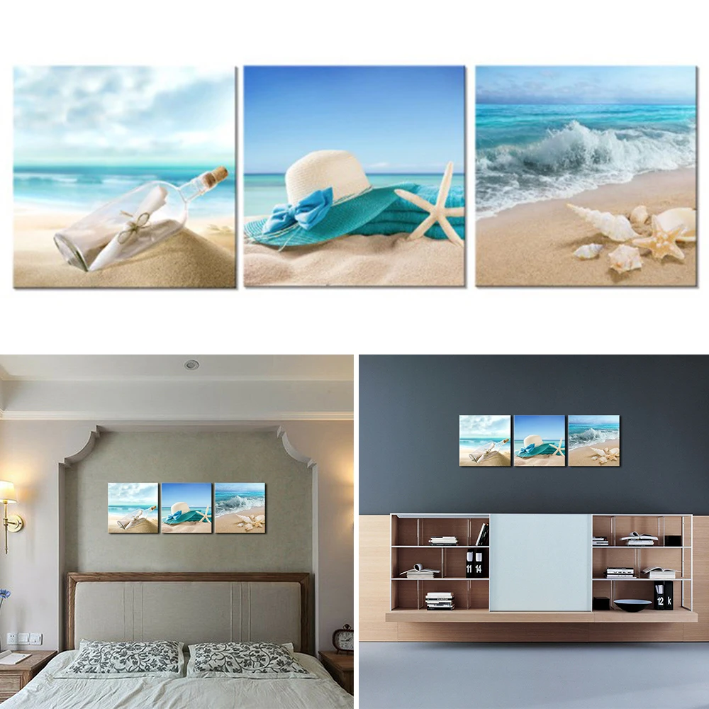 3PCS Canvas Print Painting Picture Home Decor Wall Art Blue Sea Beach Landscape Modern Minimalist Photo Decoration | Дом и сад