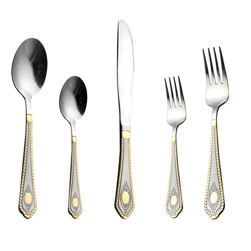 

20/30pcs Dinnerware Set Stainless Steel Tableware Luxury Cutlery Vintage Quality Knife Fork Carved Handle Dining Dinner Western
