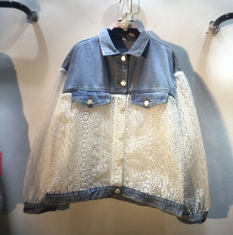 Женская джинсовая куртка с вышивкой Повседневная Свободная из джинсовой ткани