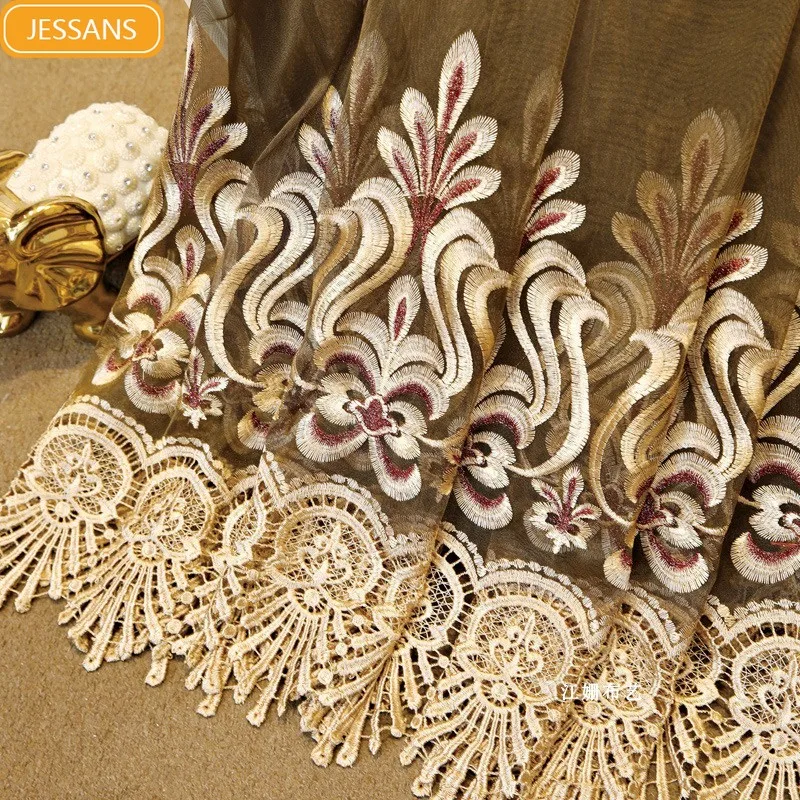 Высококачественные европейские кофейные цветные вышитые оконные шторы для