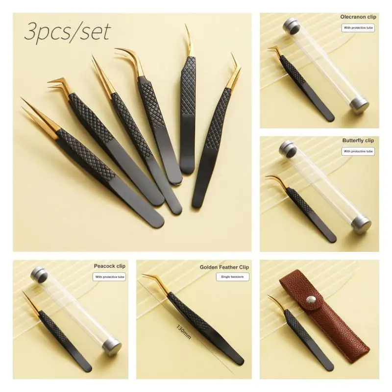 

3pcs/set 3D Eyelash Curling Tweezers Professional Stainless Steel Eyebrow Tweezers Clips Curved Strip Eyelashes Makeup Tool