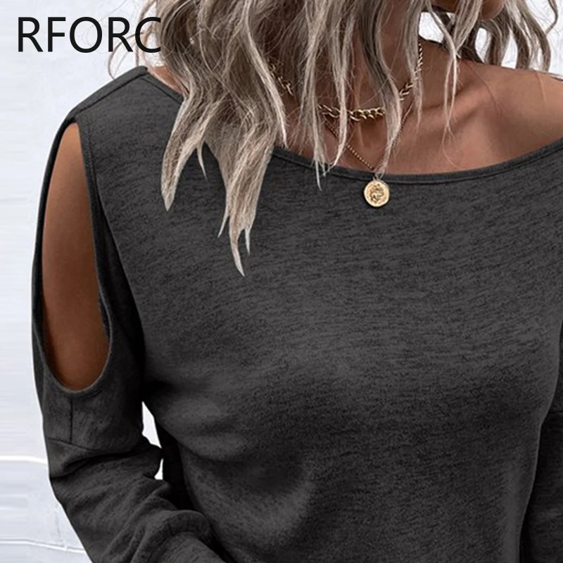 Женская Свободная блузка на одно плечо шикарная однотонная с длинными рукавами и