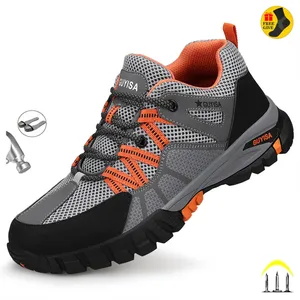 Summer Safety Shoes Men Slip On Women Work Steel Toe Shoes Indestructible Boots Anti-smash Male Cons