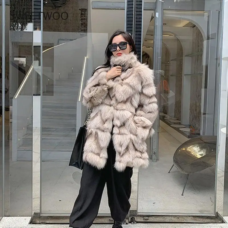 Long Faux Fox Fur Coat Winter Mid-length Jacket Women Outerwear Streetwear Thick Warm Loose Fashion Contracted Slim tide 2022