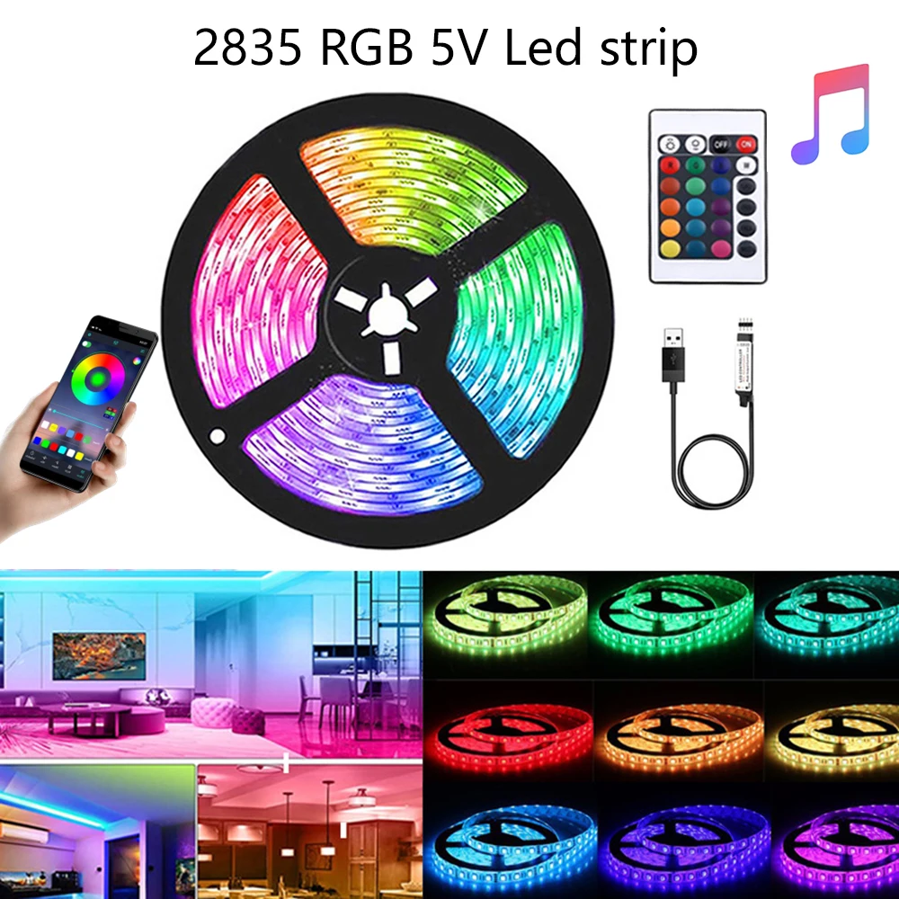 

Светодиодная ленсветильник RGB SMD 2835 с USB, 5 в постоянного тока, гибкая светодиодная лента 5 В, Светодиодная лента с Bluetooth управлением, подсветка...