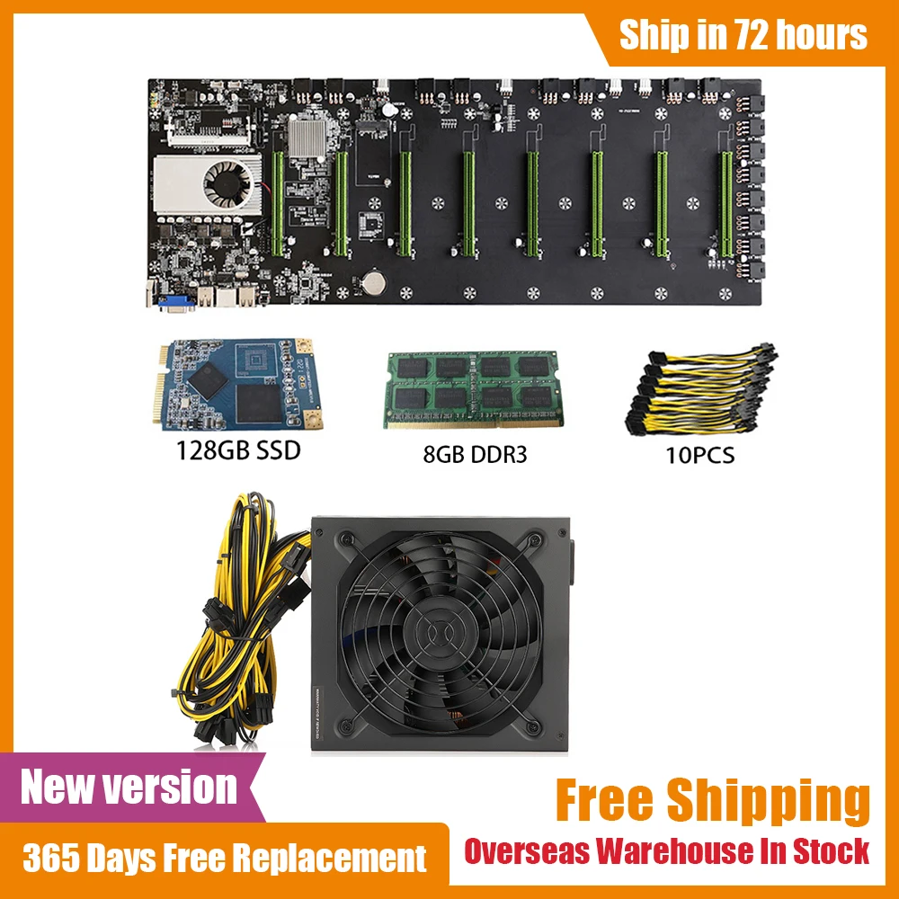 

ETH BTC S37 D37 T37 Mining Motherboard 8 GPU Mainboard ETH BTC Riserless Mining Expert Board Miner 1800W 110V-220V PSU