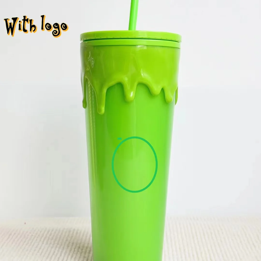 

710ml new Halloween hot lava luminous cup with logo large capacity double-layer plastic cup reusable straw cup coffee cup
