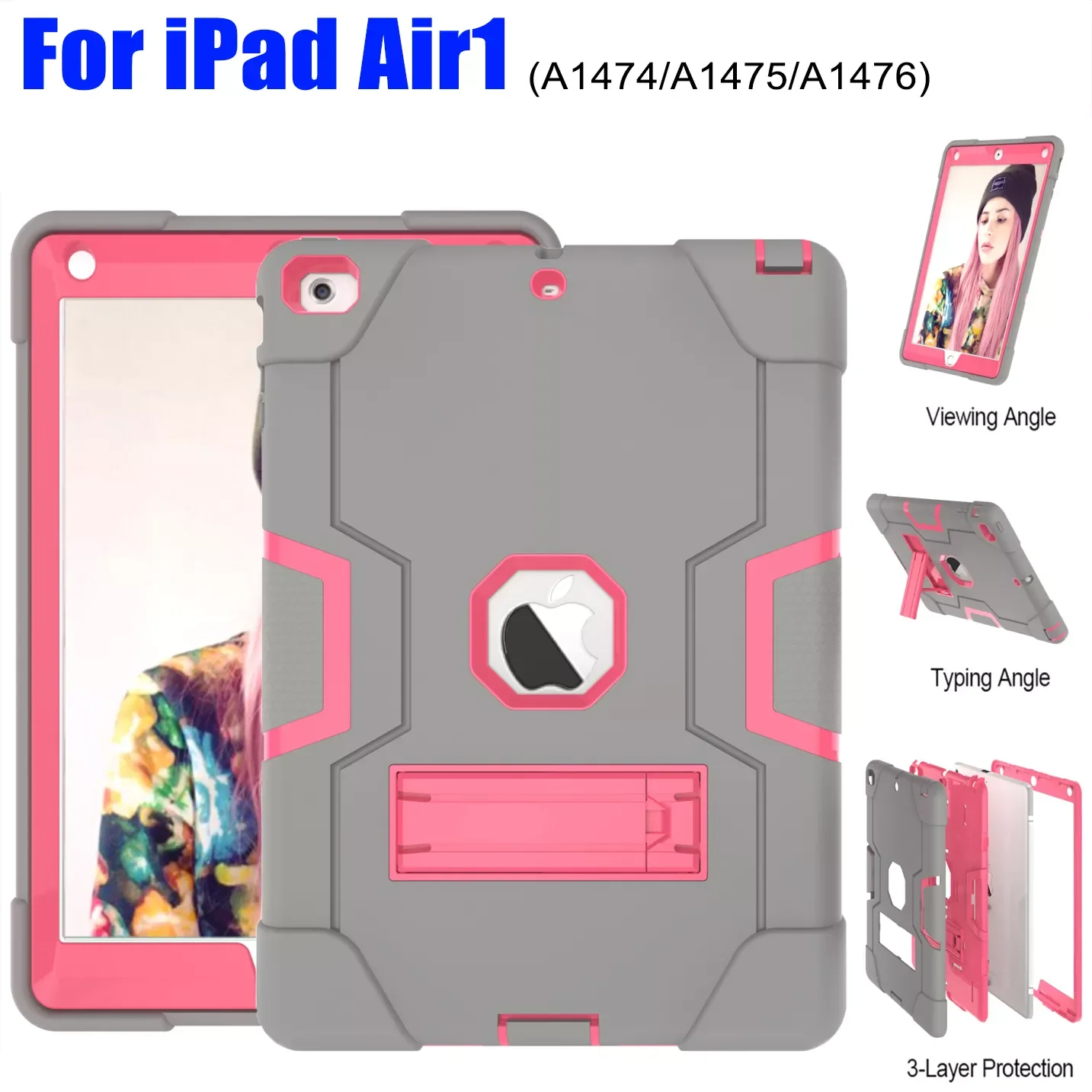 

Armor Case For iPad Air1 Heavy Duty Silicone TPU + PC Hard Stand Drop Shock Proof + Screen Protector IP71