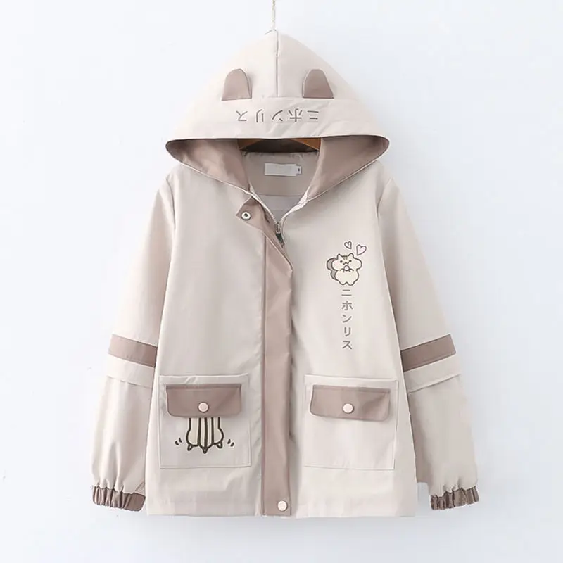 

Women's Spring Autumn 2023 New Korean Vintage Casual Loose Fashion Hooded Jacket Female Long Sleeve Zipper Coats Tops X37