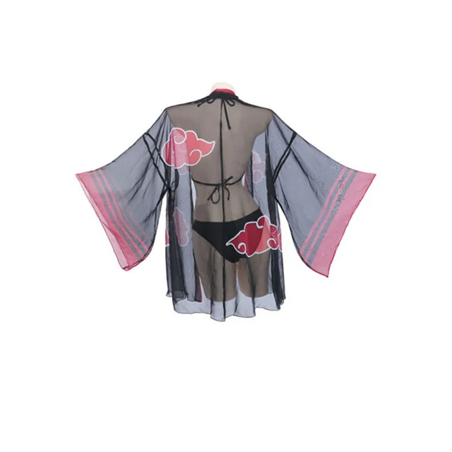 Akatsuki Cosplay Swimwear Women Kimono Haori Cover Up Bikinis 3pcs Anime Uchiha Itachi Summer Beachwear Bikini Set Beach Dress 3