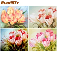 ruopoty picture by number pink flower kits for adults painting by number flowers drawing on canvas handpainted gift home decor