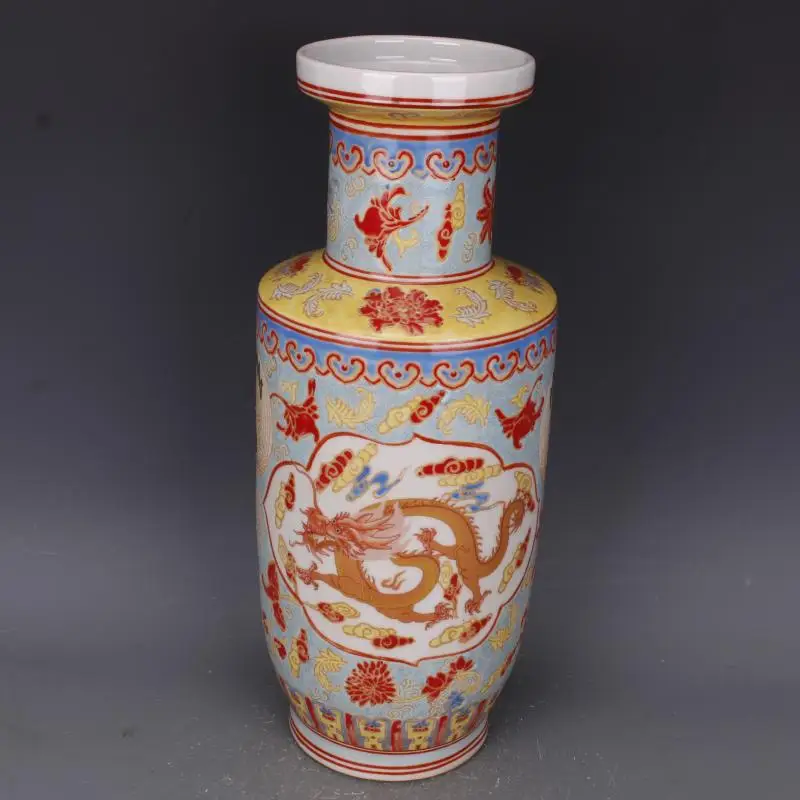 Фото Qing Qianlong фарфоровая ваза керамический узор облака дракона бутылка Fushou Bangchui антикварная фарфоровая домашняя мебель горшок для растений №4