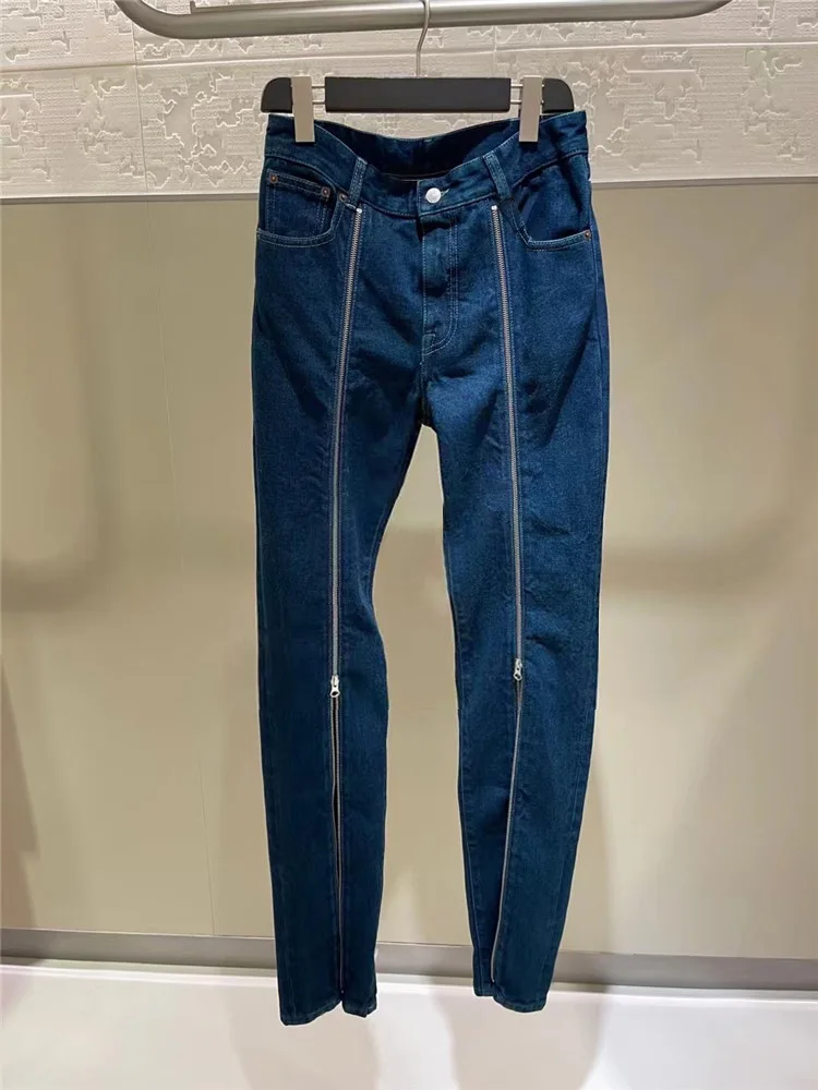 

2022 Осень/Зима Новые брюки на молнии повседневные брюки синие узкие брюки с высокой талией Прямые джинсы женские модные