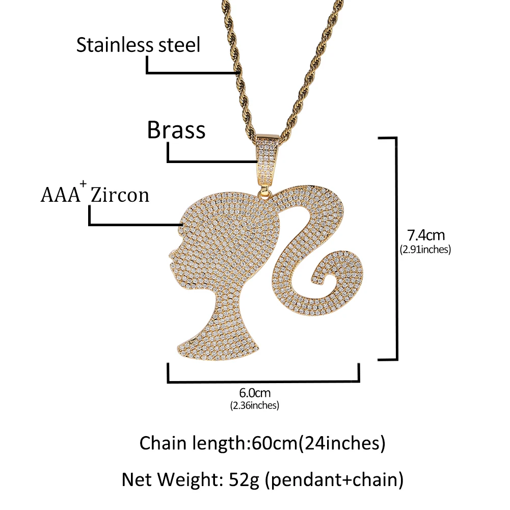 Цепочка с кулоном в виде ледяной Девушки Bling King для женщин ожерелье из розового