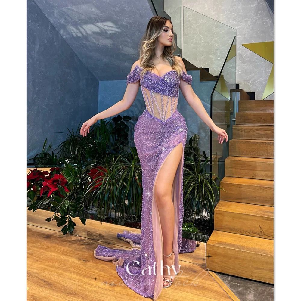 

Cathy Gorgeous فساتين السهرة Glitter Purple Sequins Prom Dress 2023 Luxury Beading Fishtail Party Dresses Vestidos De Noche