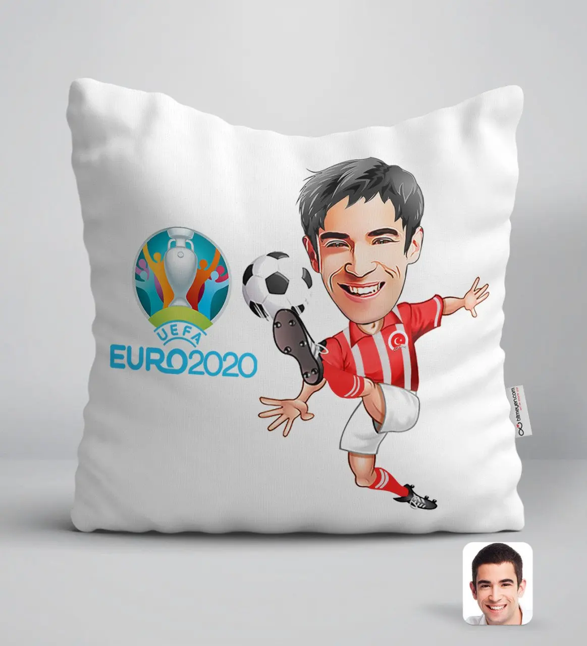 

Personalized Euro 2020 Turkey Design Football Player Caricature Of White Yastık-3 Special Design Friends Lovers Gift Beautiful Memories office