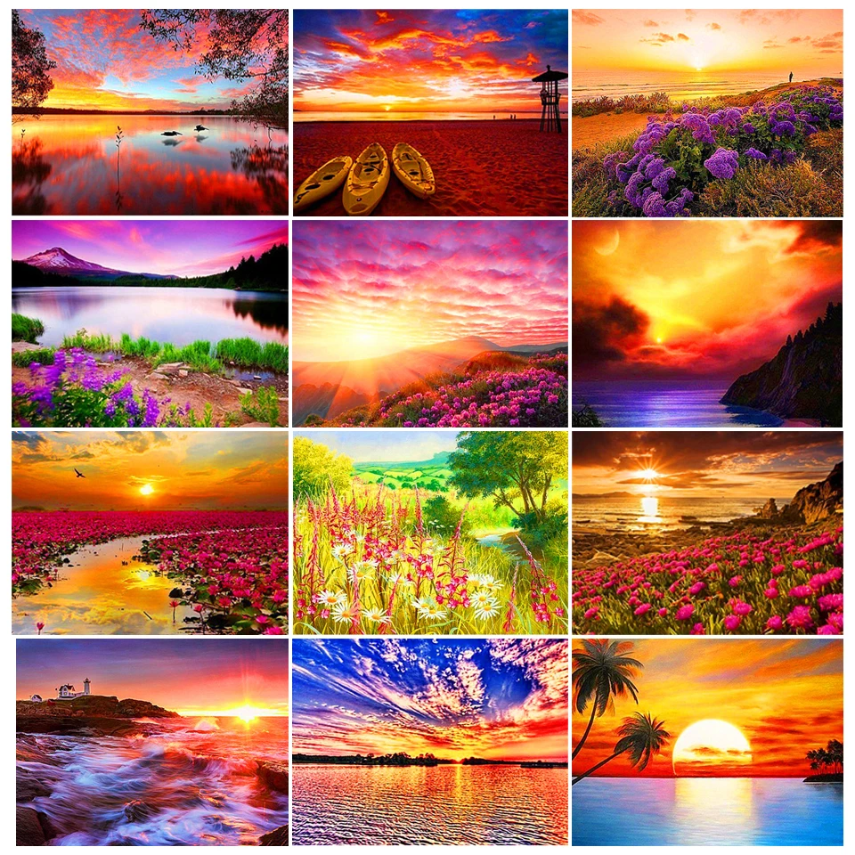 

5D DIY Diamond Painting Landscape Sunset Rhinestone Art Picture Full Square/Round Diamond Embroidery Rhinestone Mosaic Gift Kit
