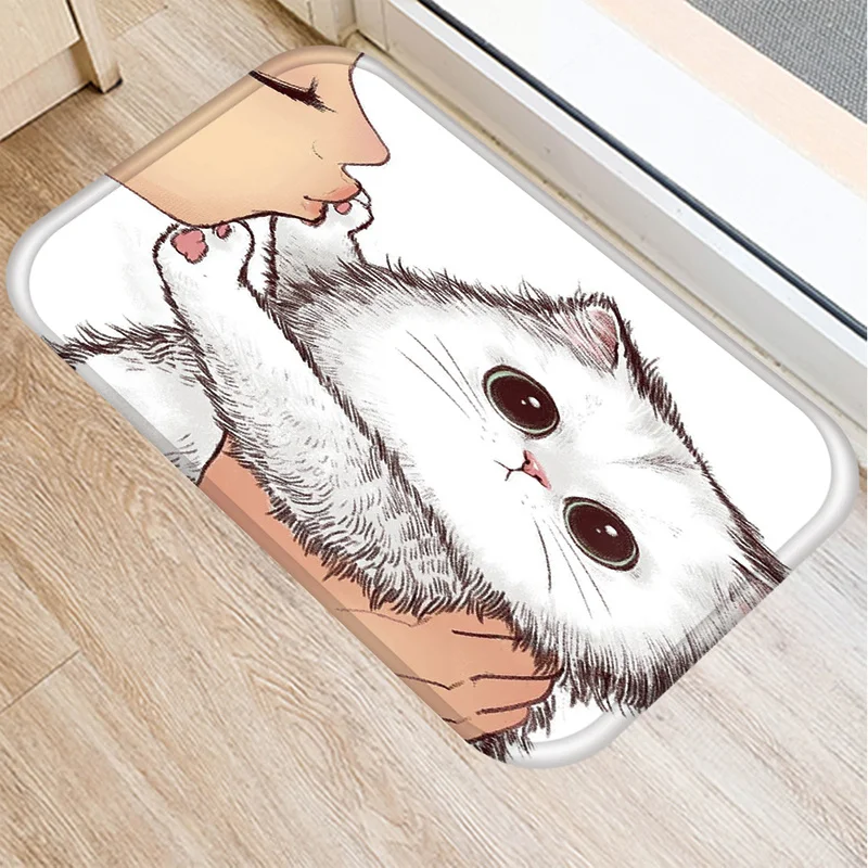 

Lovely Cat Bath Kitchen Entrance Door Mat Coral Velvet Carpet Doormat Colorful Indoor Floor Mats Anti-Slip Rug Home Decor 48003
