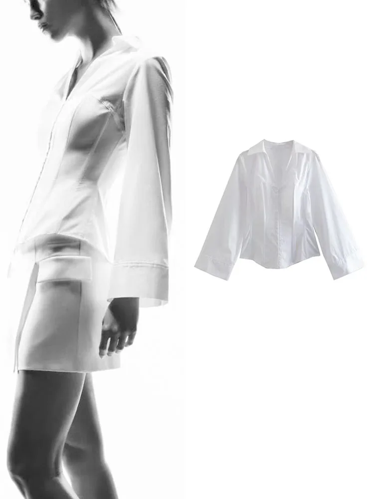 

Блузка женская однотонная с длинным рукавом, рубашка-корсет