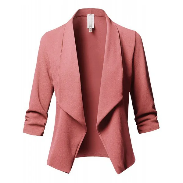 Women Fashion Casual Blazer Ladies Long Sleeve Pleated Slim Suit Jacket Solid Color Wild Office Formal Business Suit Outwear