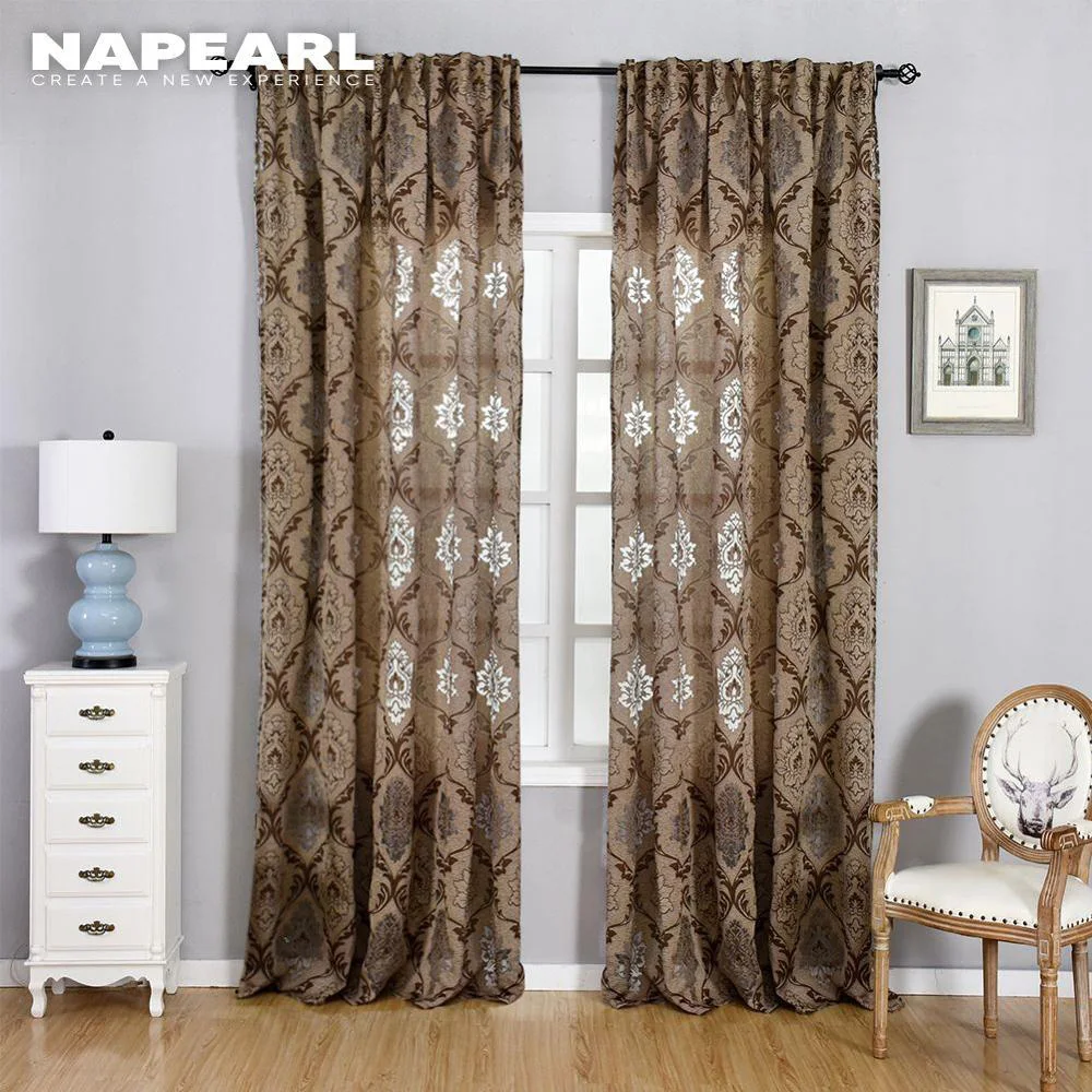 

NAPEARL Window Panel Screening Floral Jacquard Semi-shading Curtains Free Shipping Brown for Bedroom Natural Ready Made Fabrics