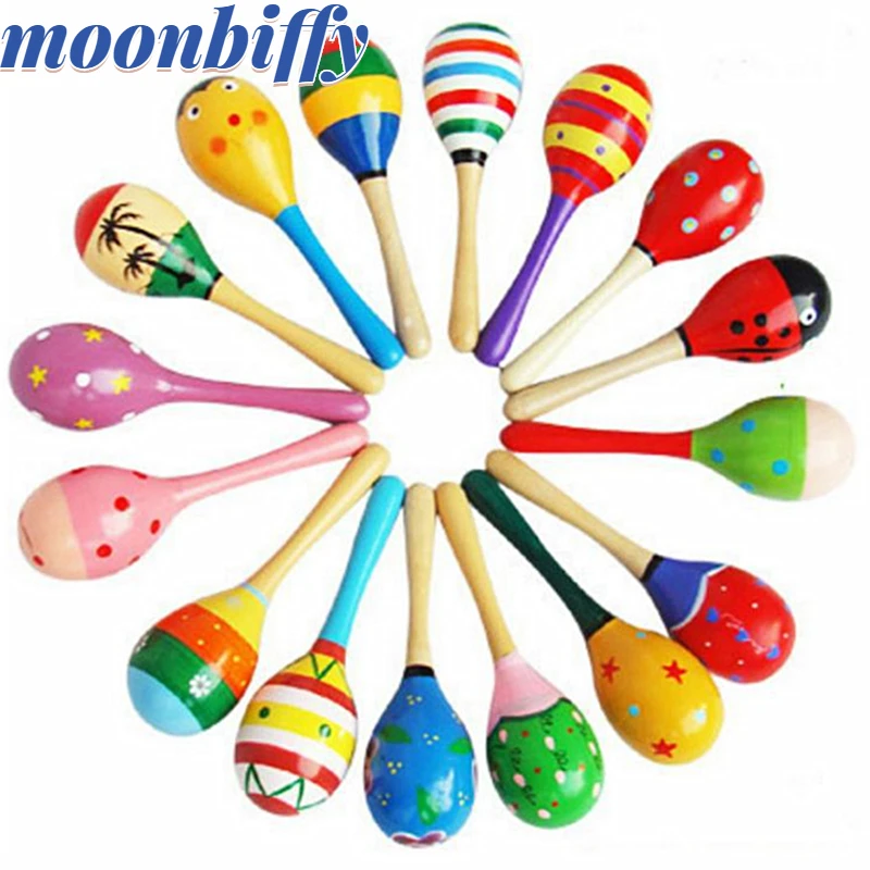 

1Pc 11CM Colorful Wooden Maracas Baby Child Musical Instrument Rattle Shaker Party Children Gift Toy Toys for Children