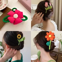 simple small fresh childrens cute bright colors single big flower grab clip girl soft fabric ladies hair accessories women new