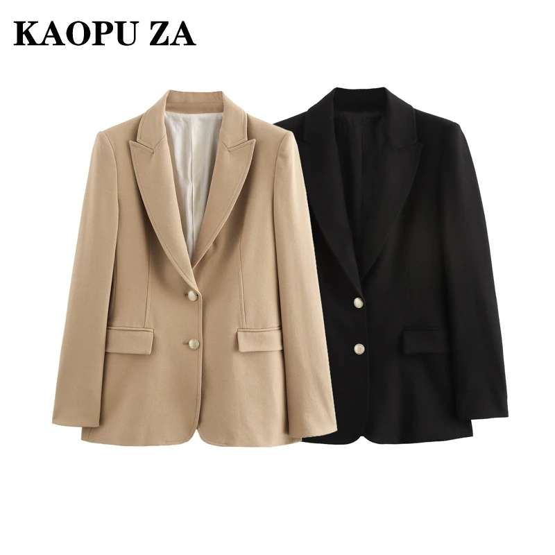 KAOPU ZA женский 2024 осенний повседневный однотонный пиджак с карманами и зубчатым